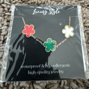 Gold Necklace with Red, Green, and White Accents